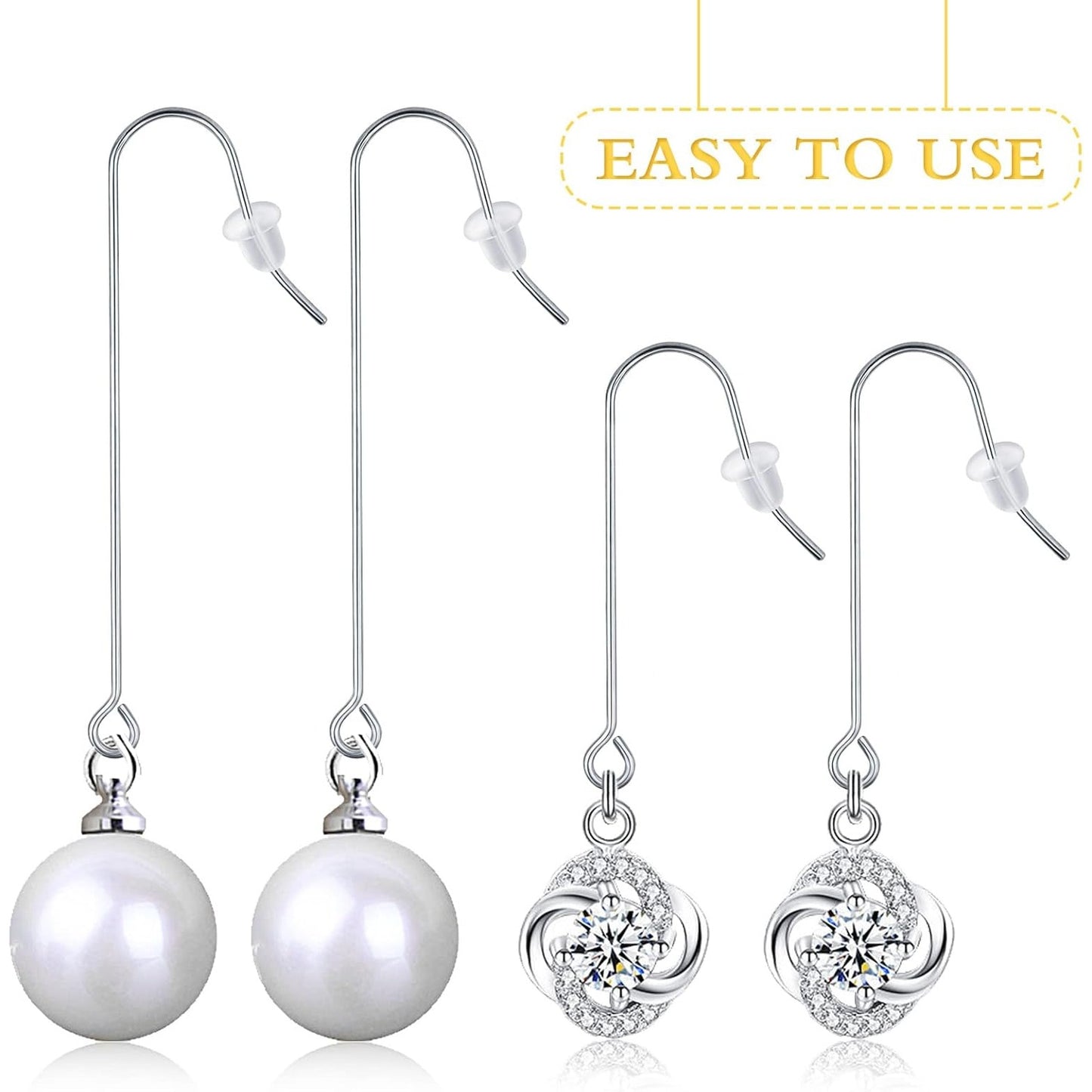 50pcs Stainless Steel Earring Hooks Hypoallergenic Ear Wire Hooks with Hanging Loop Earring Parts and 50pcs Clear Earring Backs for DIY Jewelry Making Supplies, 2 Sizes