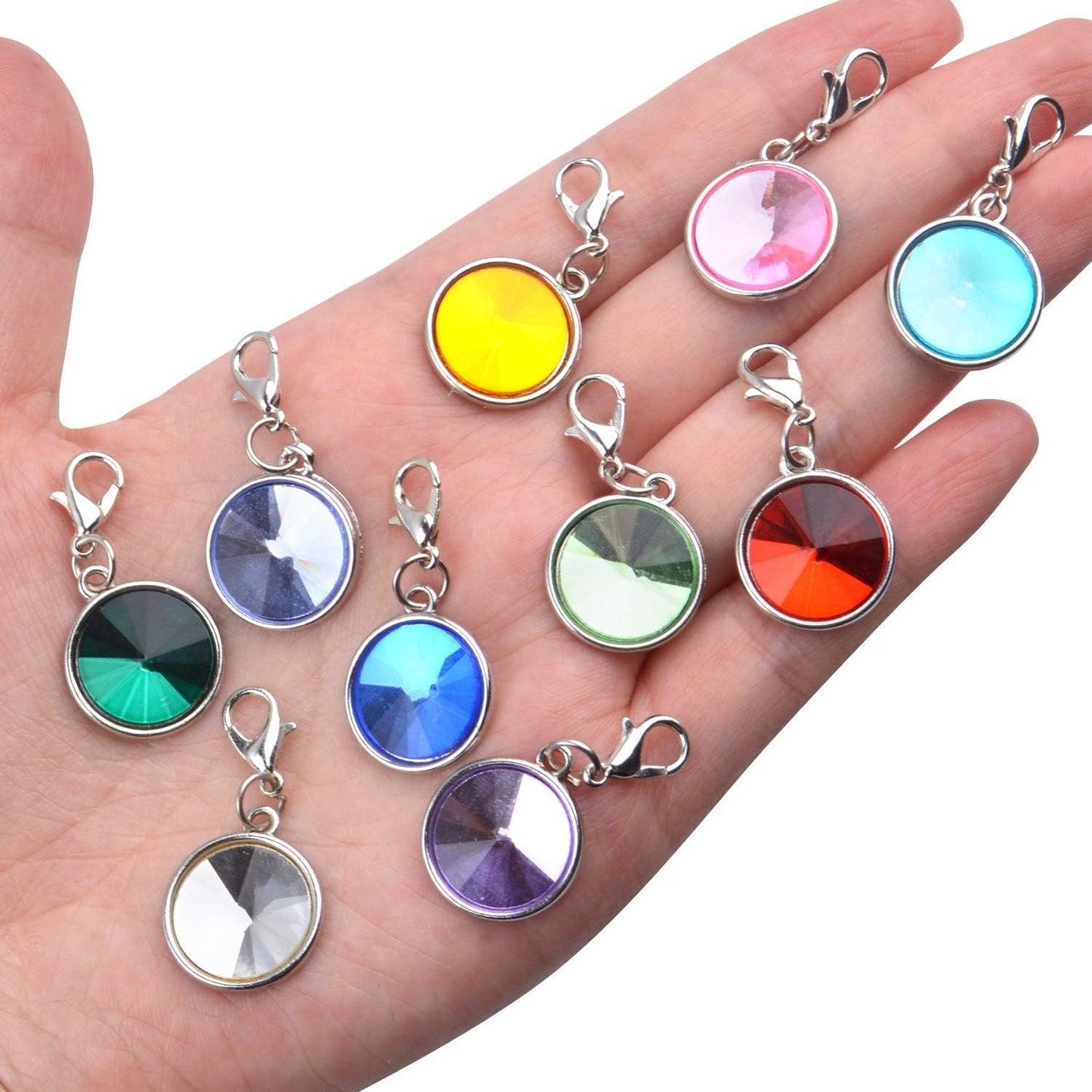 Clip on Charms,20 Pieces Flat Birthstone Crystal Dangle Charms Color Glass Pendants with Lobster Claw Clasp for Jewellery Making, 10 Colors