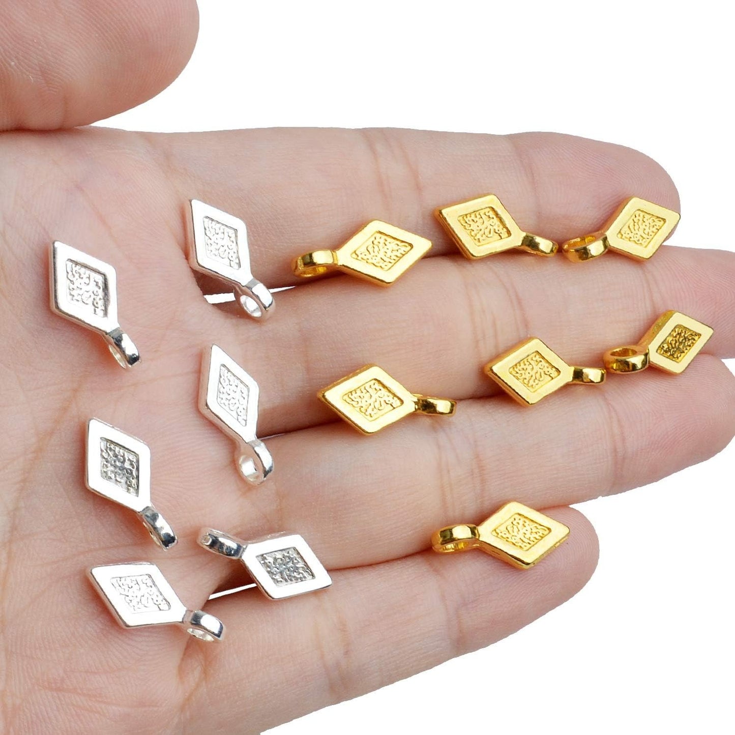 100pcs Metal Miniature Pendant Bails, Golden & Silver, 16x8mm, Hyperallergic, Tarnish Resistant, Ideal for Jewelry Making, Craft DIY Projects