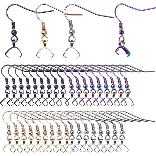 40pcs Stainless Steel Earring Hooks Hypoallergenic Earrings Hooks with Pendant Clasp Ear Wire Buckle Clasp Fish Hooks for DIY Jewelry Earrings Making Supplies, 4 Colors
