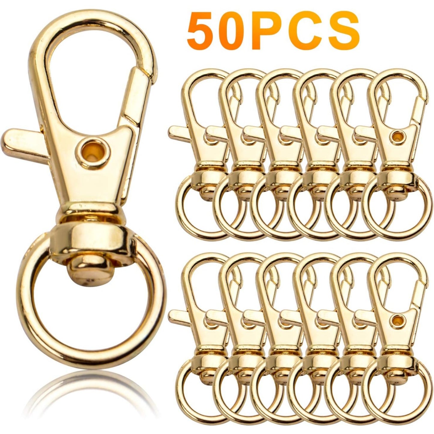 50 pcs Swivel Clasps Lanyard Snap Hook,Metal Swivel Lanyard Snap Hook Lobster Claw Clasp(Gold)