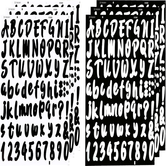 6 Sheets Self-Adhesive Vinyl Letters Numbers Kit, Alphabet letter Stickers Mailbox Numbers Sticker Decals for Sign, Notebook, Door, Containers, Business, Address Number, Jar Labels (White, Black)
