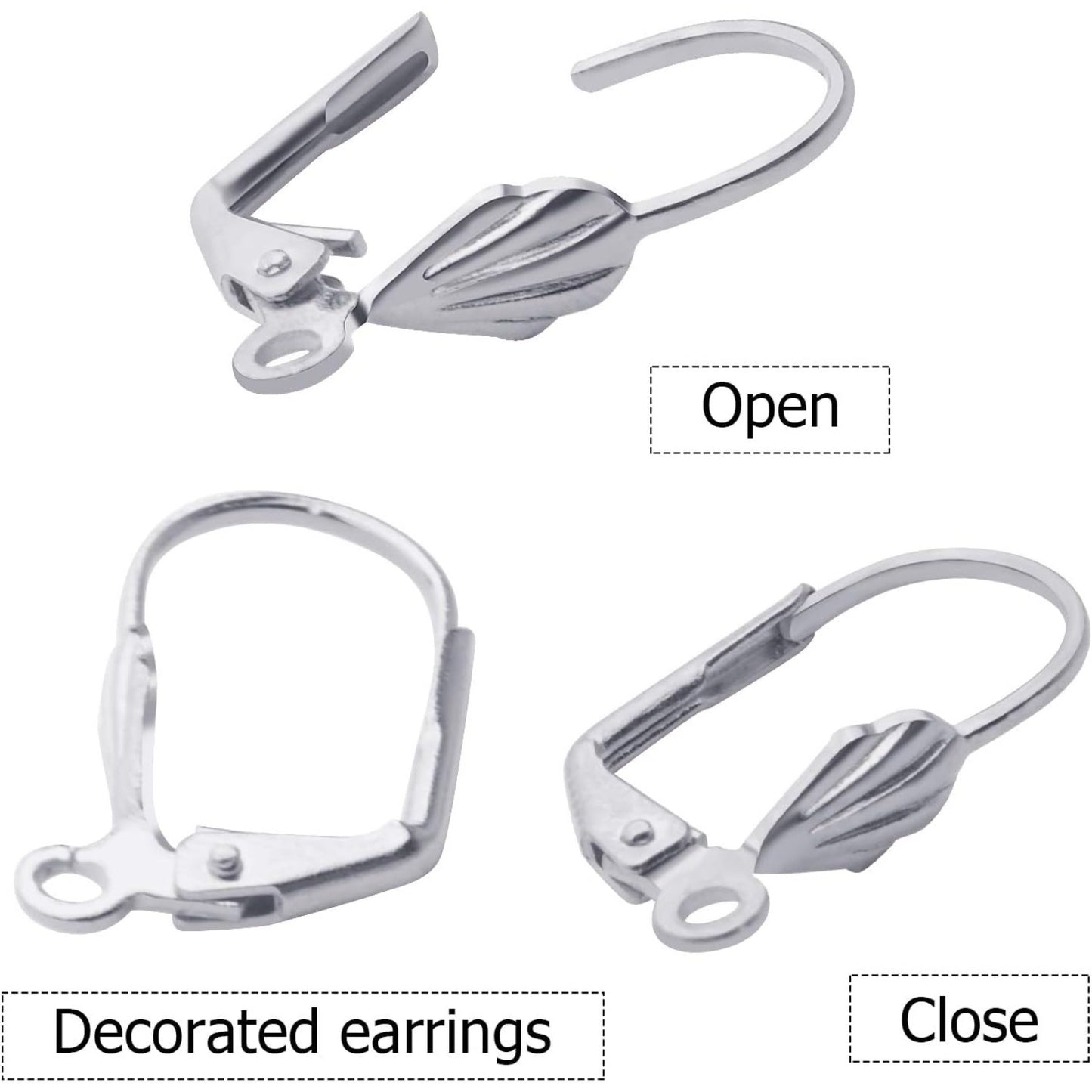 Hypoallergenic Earring Hooks, 100pcs Brass Leverback Shell Earrings French Hook Ear Wire with Open Loop for Jewelry Making, 2 Colors