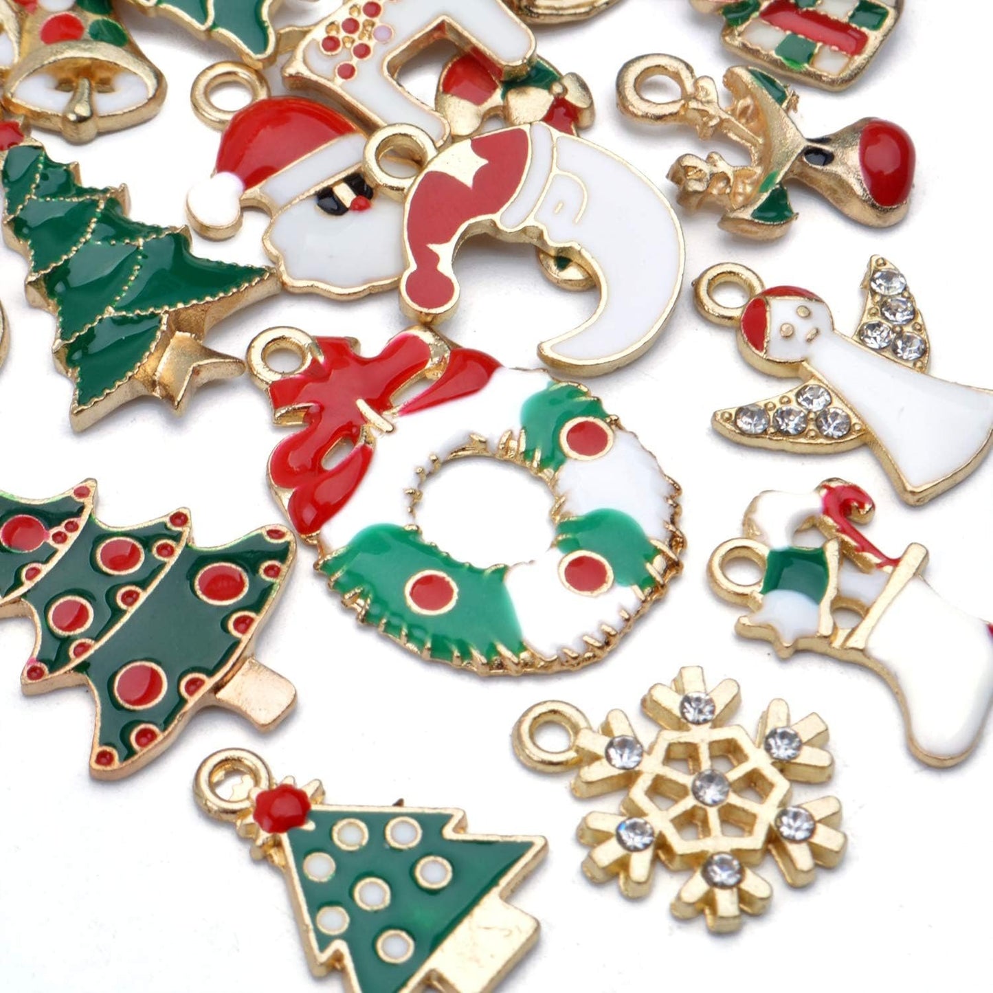 Christmas Theme Pendants,19 Pieces Assorted Enamel Gold Plated Charms for DIY Jewelry Xmas Gifts,19 Styles