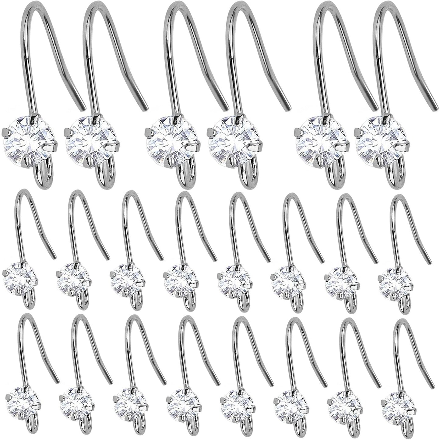 30pcs 3 Colors French Diamonds Earring Hooks Brass Ear Wire Fish Hook Earrings Hypo-allergenic Elegant Dangle Earrings for DIY Jewelry Crafts Making Wedding Prom