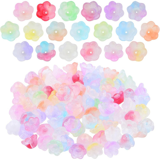 100pcs Czech Glass Flower Beads Mixed Colors Trumpet Flower Shape Loose Glass Beads Bell Flower Spacer Bead Caps Accessories for DIY Jewelry Making Beading Projects Gifts