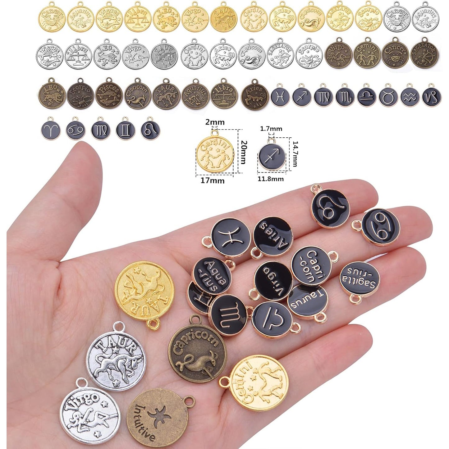 48pcs Zodiac Sign Charms, 36pcs Round 12 Constellation Pendants alloy Beads and 12pcs Gold Plated Enamel Zodiac Pendants for Jewelry Necklace Bracelet Earring, 4 colors