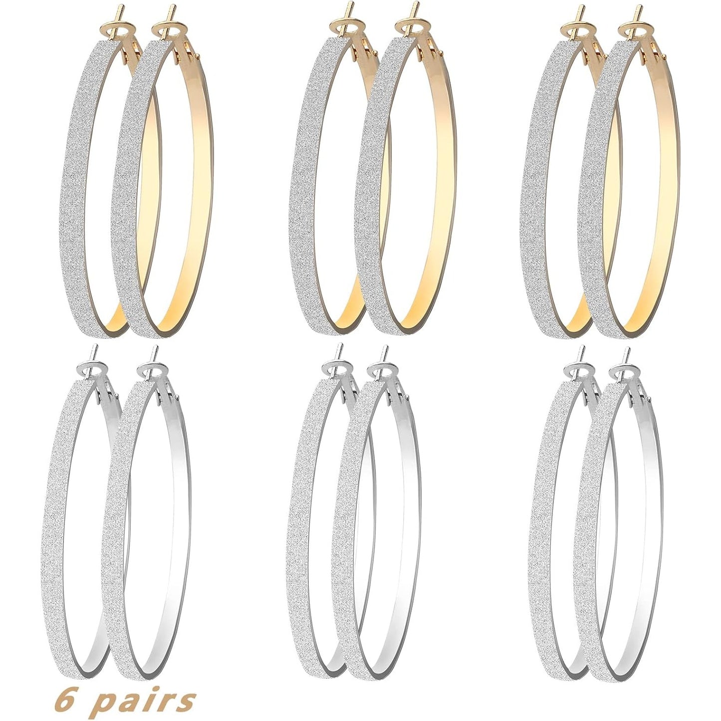 6 Pairs Hoop Earrings Set, Hypoallergenic Big Circle Beading Earrings Classic Christmas Round Hoop Earrings for Women Wedding Party Favor Gifts(Golden, Silver)
