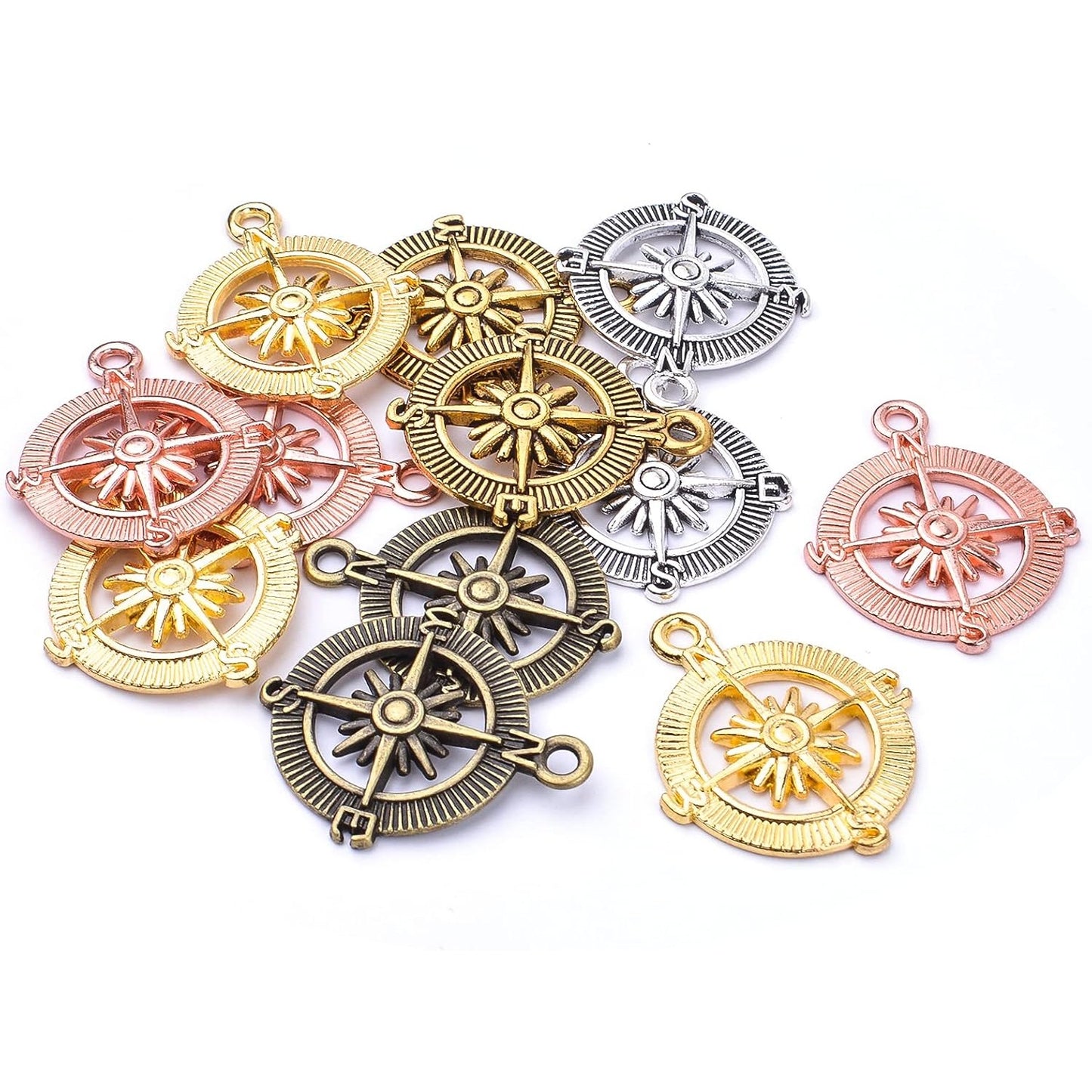 Compass Pendant Charms, 30pcs Alloy Tibetan Style Compass Shape Charms Nautical Beads Pendants Craft Supplies Accessories for Bracelet Necklace Jewelry Making, 5 Colors