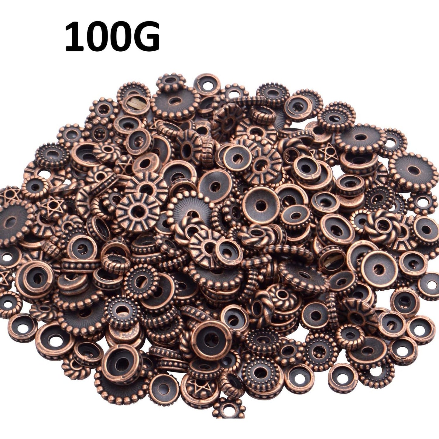 100 Gram(About 170-300pcs) Spacer Beads Jewelry Bead Charm Spacers Alloy Spacer Beads for Jewelry Making DIY Bracelets Necklace and Crafting,Antique Copper