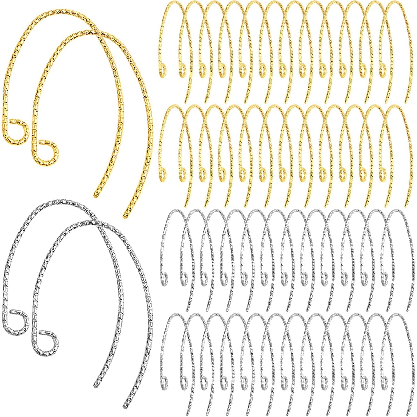 50pcs Brass Ear Wires Hooks Hypoallergenic Anti-slip Earring Hooks Earring Findings for DIY Jewelry Making Craft Supplies Decoration, Golden and Silver