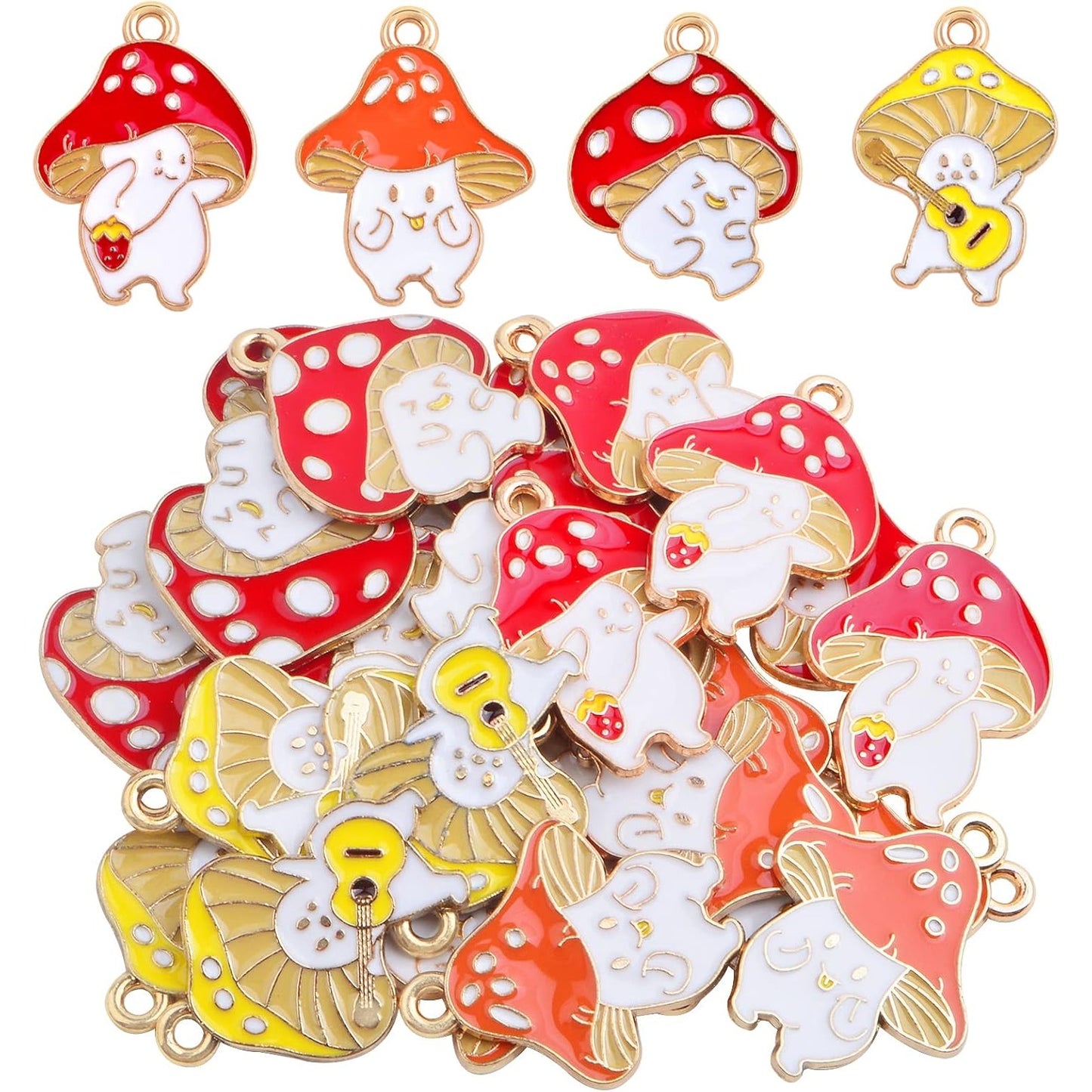 24pcs Enamel Mushroom Pendant Charms Alloy Cute Fairy Mushroom Dangle Charms Jewelry Findings Accessories for DIY Necklace Bracelet Earrings Craft Supplies Gifts, 4 Styles