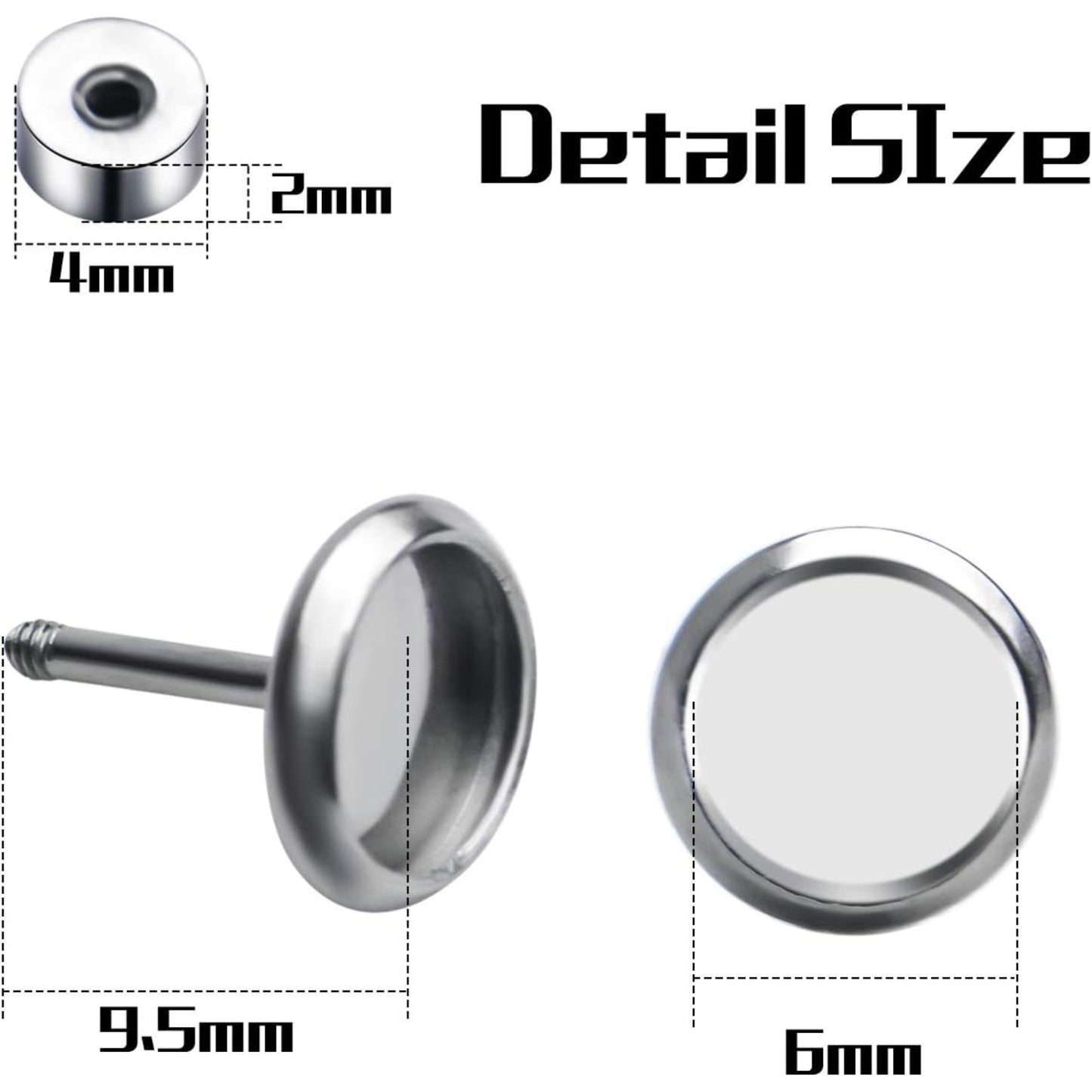 Stud Earring Bezels,10pcs 6mm Stainless Steel Hypoallergenic Cabochon Bezel Trays Gemstone Earring Posts Blanks Settings