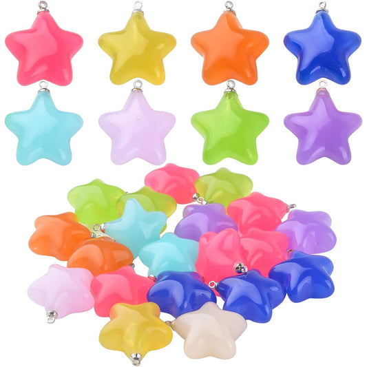20pcs Mixed Color Star Pendants & Charms Resin Star Beads Craft Supplies for DIY Earrings, Necklace & Bracelet Jewelry Making Accessory