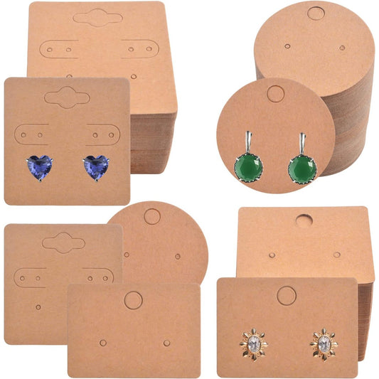 300 Sheets Brown Blank Earring Holder Cards Kraft Paper Jewelry Display Cards Price Tags for Hanging Necklace Hoops Earrings Jewelry Display Supplies, 3 Styles