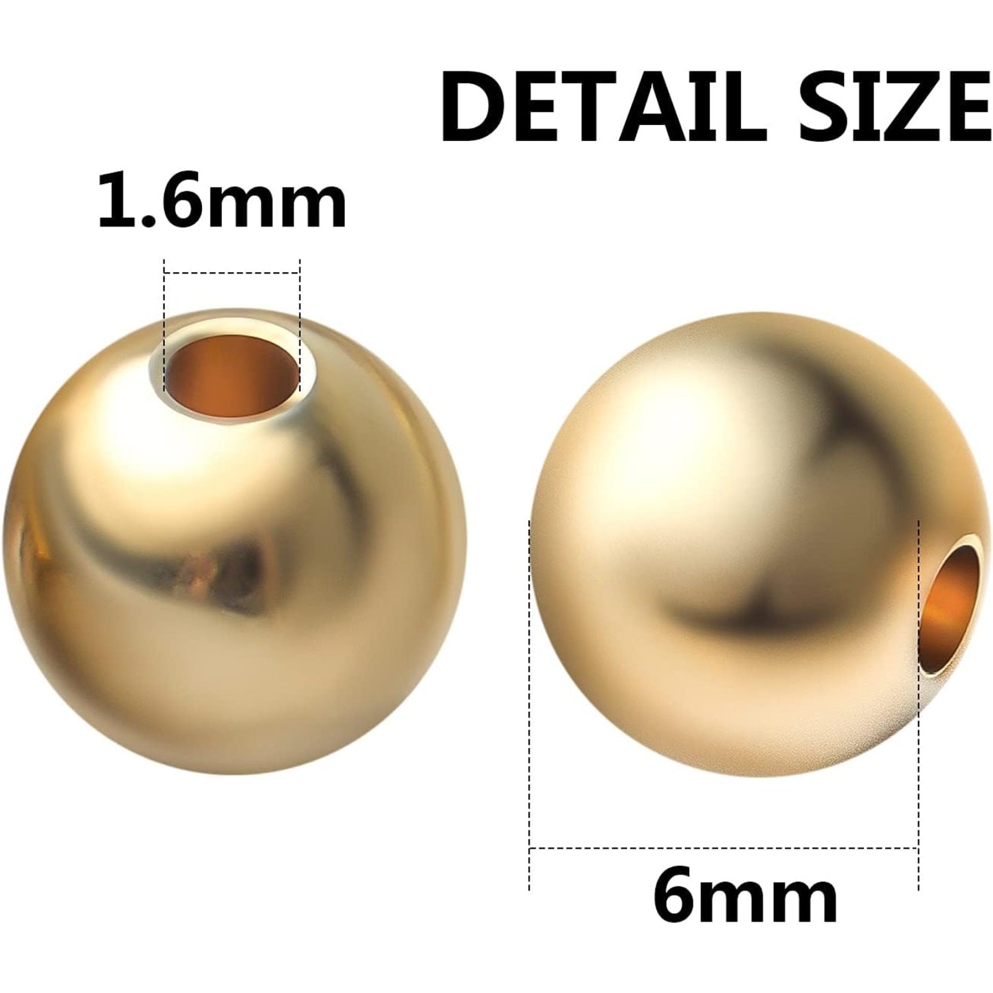 100pcs Gold Plated Round Ball Spacers Beads Brass Smooth Bead Spacer Loose Beads for DIY Jewelry Bracelet Necklace Crafts Making Accessories