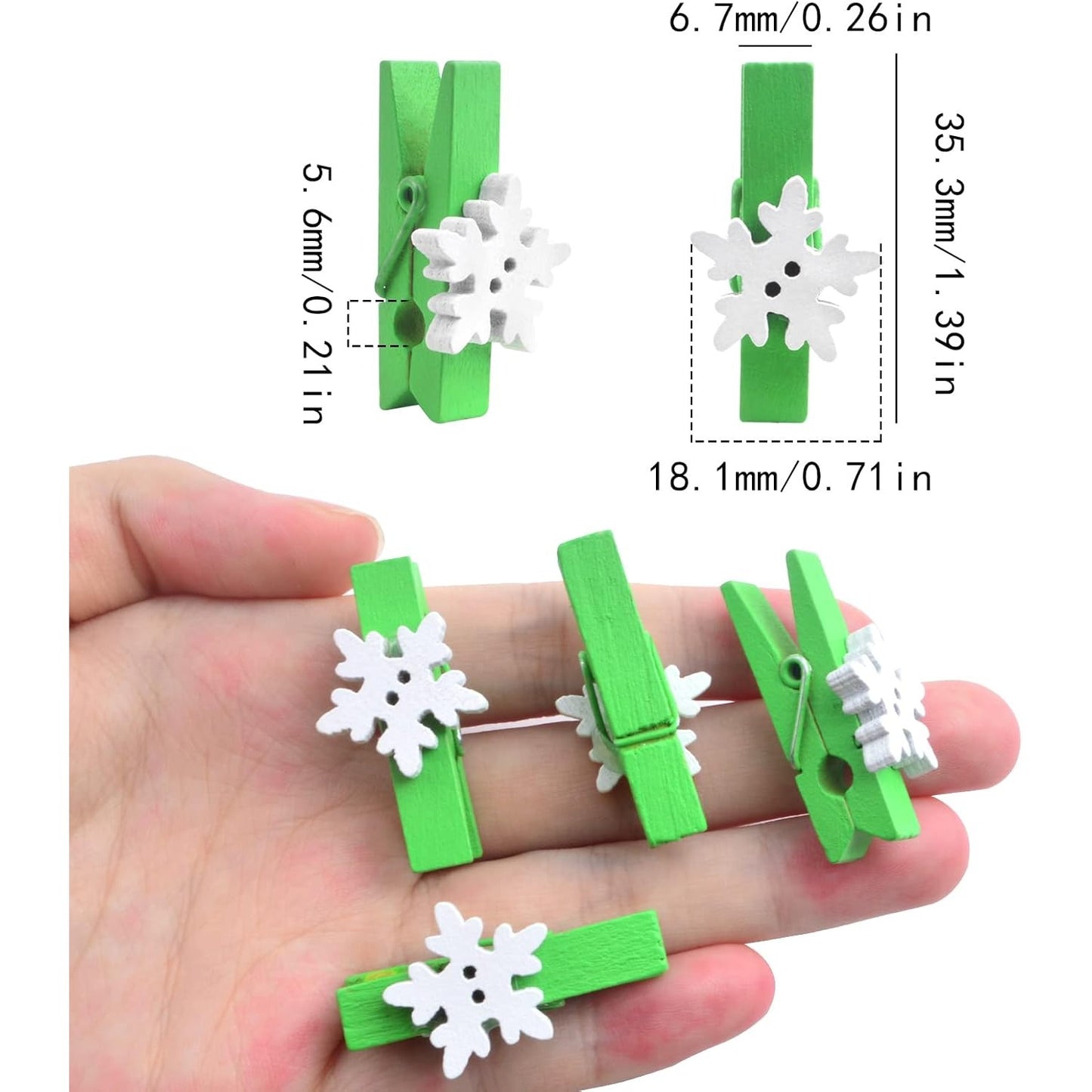 50 Pieces Snowflake Wood Clips Christmas Snowflake Wooden Clothespins Photo Frame Paper Peg Pins DIY Craft Clips for Home School Art Crafts Decoration, Green