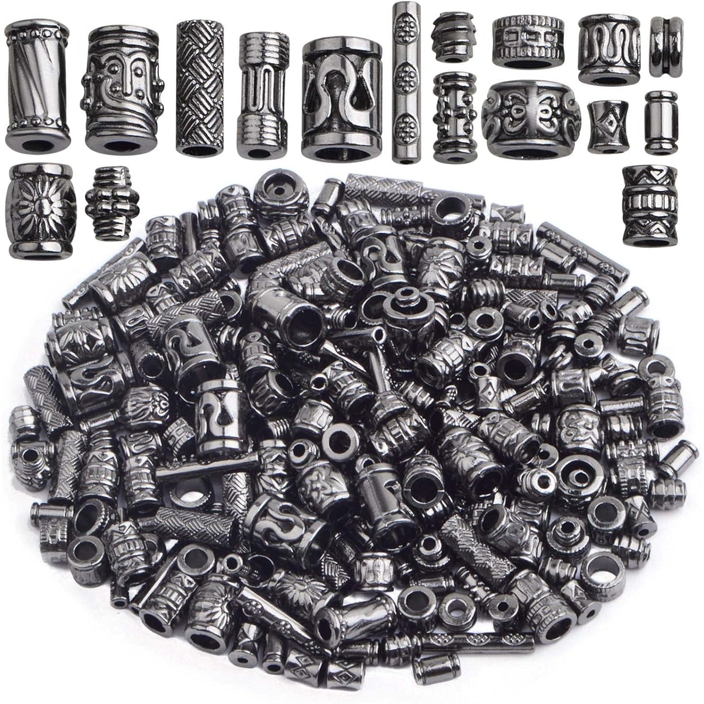 100 Gram Mixed Styles Column Spacer Beads Alloy Barrel Tube Bar Shape Loose Charm Beads Accessories for DIY Bracelet Jewelry Making Craft Decor, Gun Black