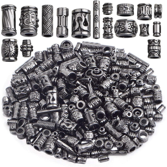 100 Gram Mixed Styles Column Spacer Beads Alloy Barrel Tube Bar Shape Loose Charm Beads Accessories for DIY Bracelet Jewelry Making Craft Decor, Gun Black