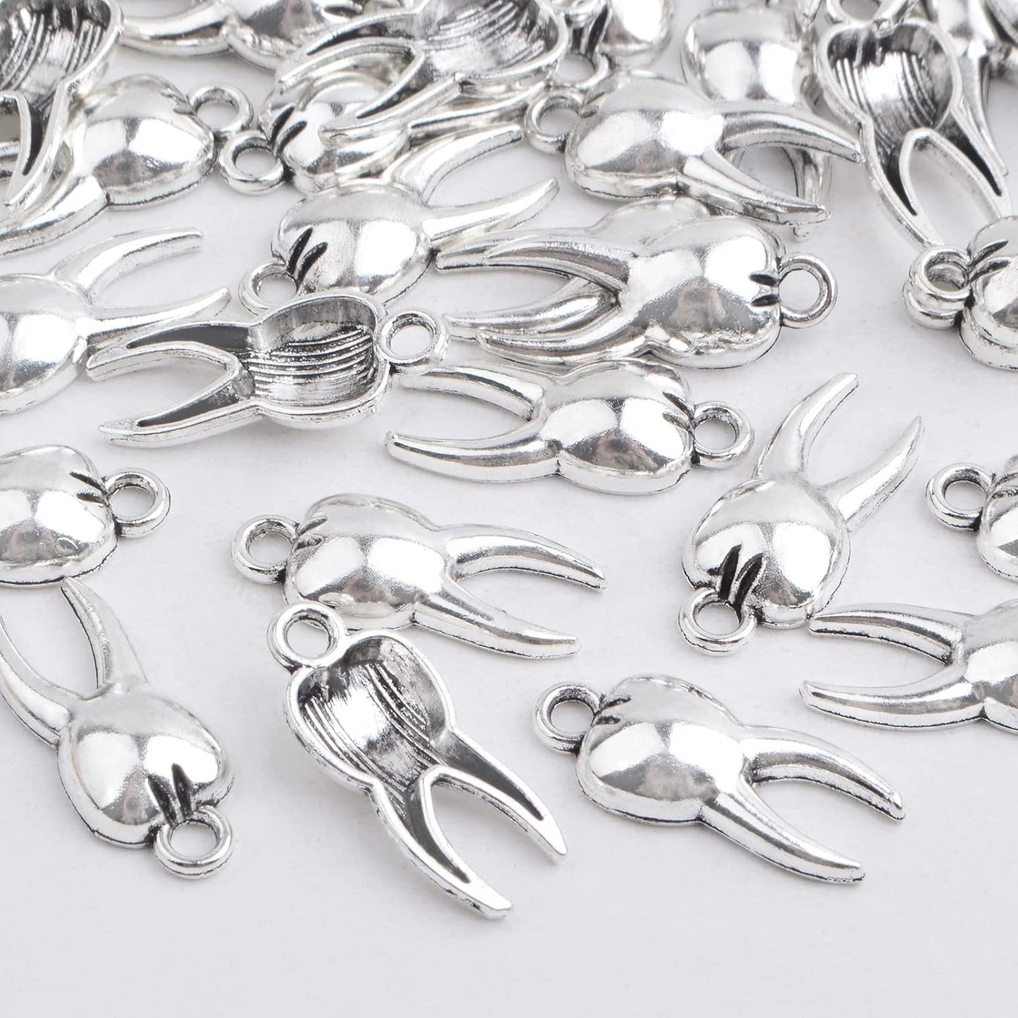 100pcs Antique Silver Teeth Pendant Charms Vintage Alloy Tooth-Shaped Dangle Pendants Craft Supplies for DIY Necklace Bracelet Jewelry Making Findings, 19 x 8 mm