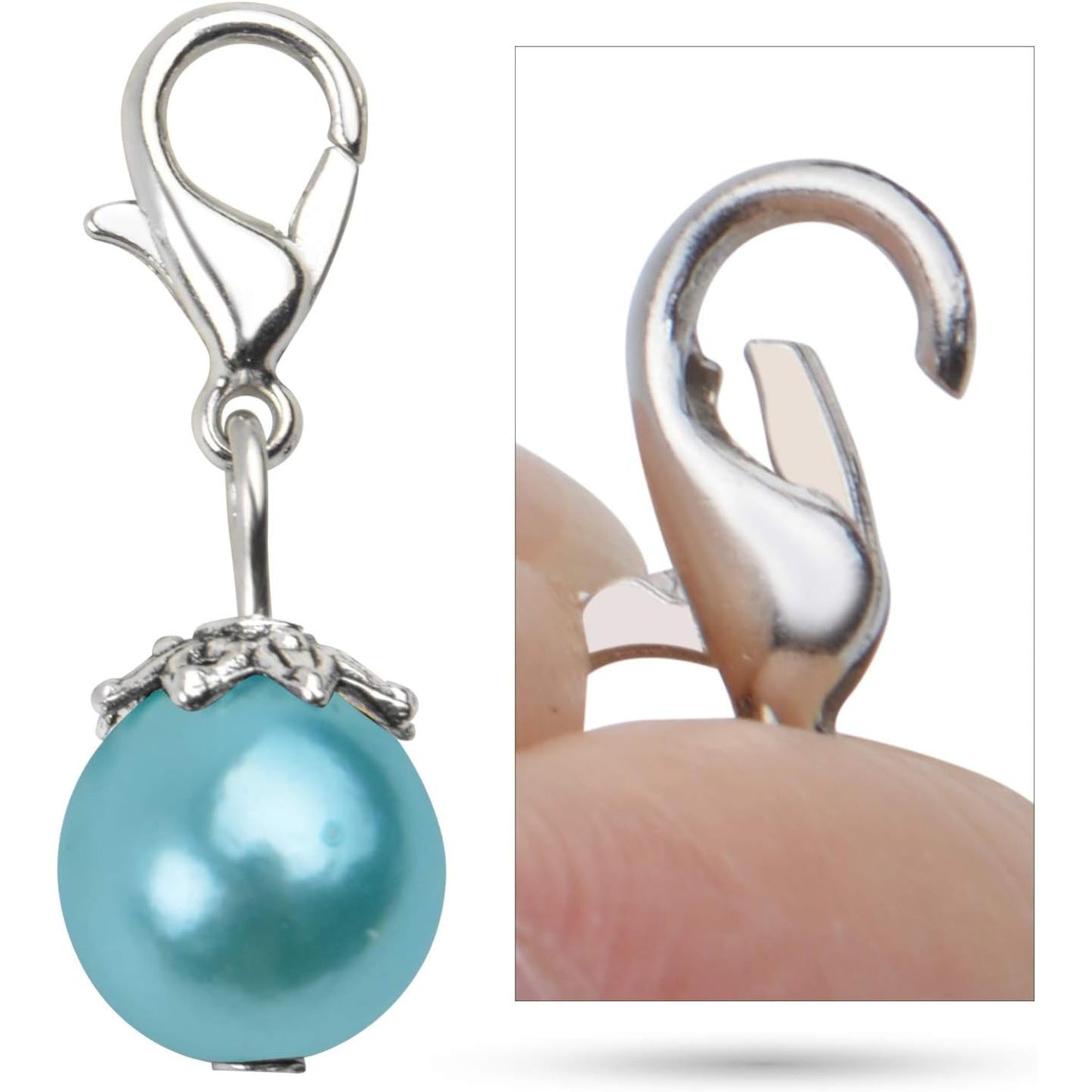 Clip-On Charms, 20pcs Colorful Pearl Dangle Charms Pendant Drop Beads with Lobster Clasp Jewelry Making Accessory fit Floating Locket Charms Necklaces - 10 Colors