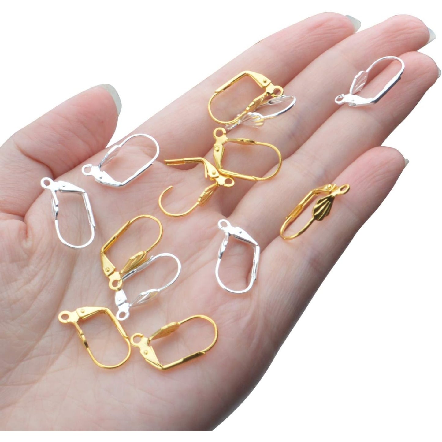 Hypoallergenic Earring Hooks, 100pcs Brass Leverback Shell Earrings French Hook Ear Wire with Open Loop for Jewelry Making, 2 Colors