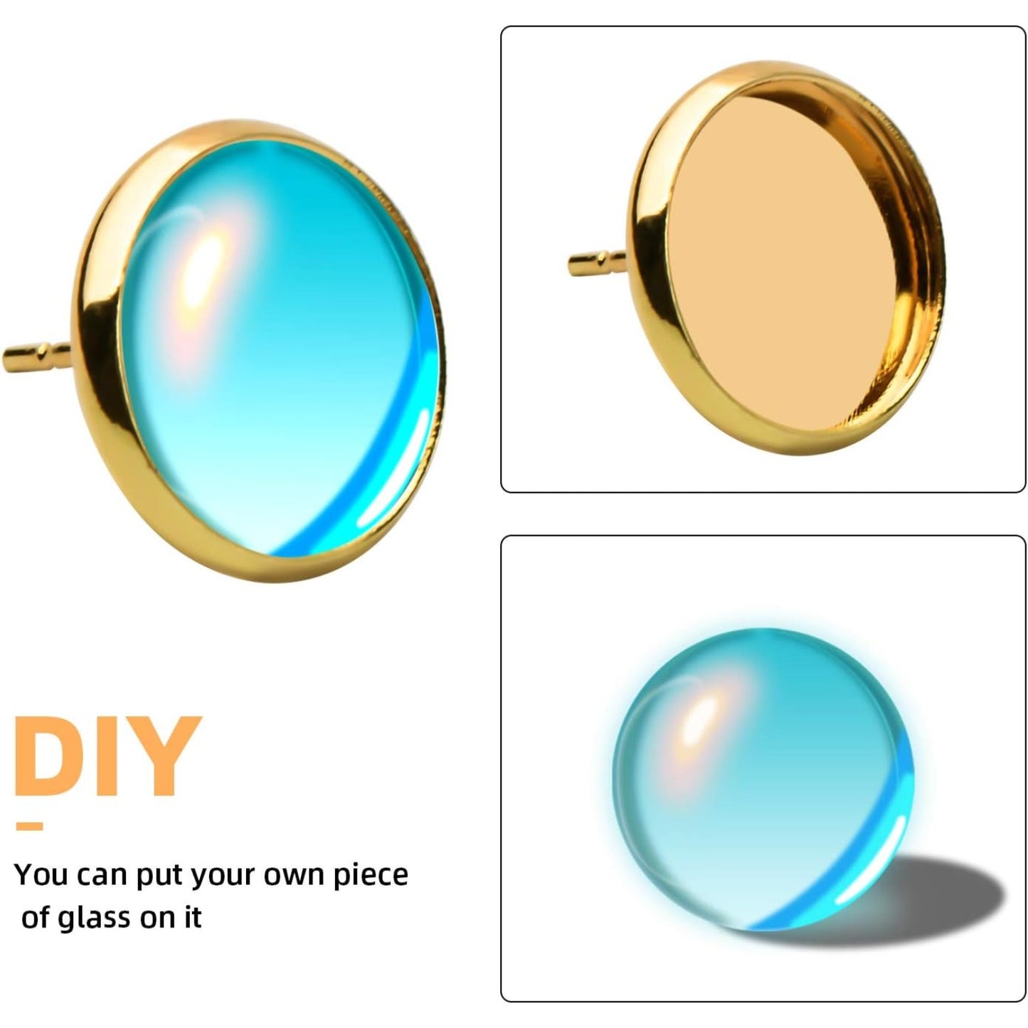 Stud Earring Findings, 60pcs Blank Stud Earring Bezel Setting Post Cup for 12mm Cabochon and 60pcs Earring Backs for Jewellery Making