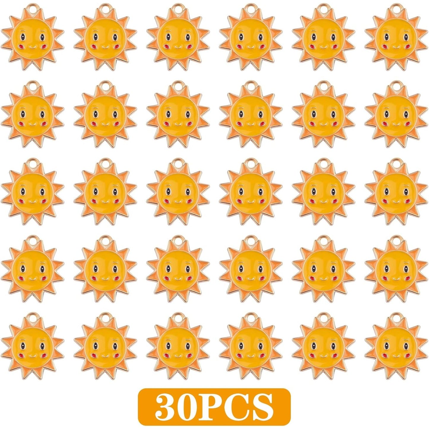 30pcs Enamel Smiley Sun Flower Pendant Charms Yellow Alloy Floral Sunflower Smiling Happy Face Dangle Pendants for DIY Bracelet Necklace Earrings Jewelry Making Supplies