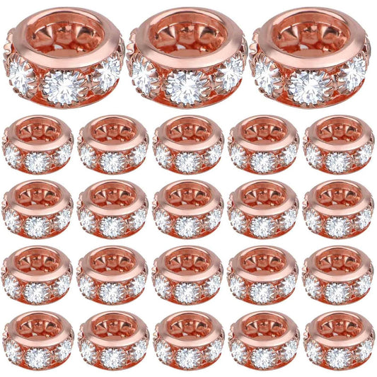 40pcs Rose Golden Crystal Rhinestone Spacer Beads European Large Hole Rondelle Beads for DIY Bracelet Snake Chain Jewelry Making Handmade Decor, Hole: 6.5 mm