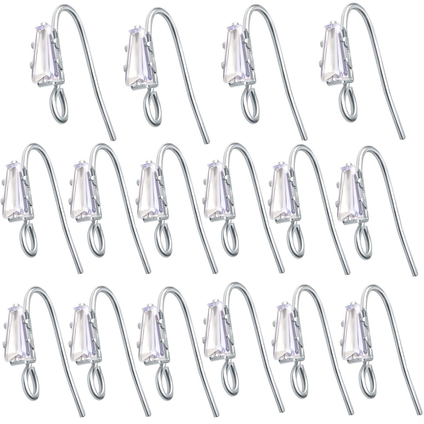 16pcs Crystal Rhinestone Earring Hooks Hypoallergenic Brass Ear Wire Hooks Cubic Zirconia French Fish Hook Earrings with Loop Hole for DIY Dangle Earrings Jewelry Making, 4 Colors