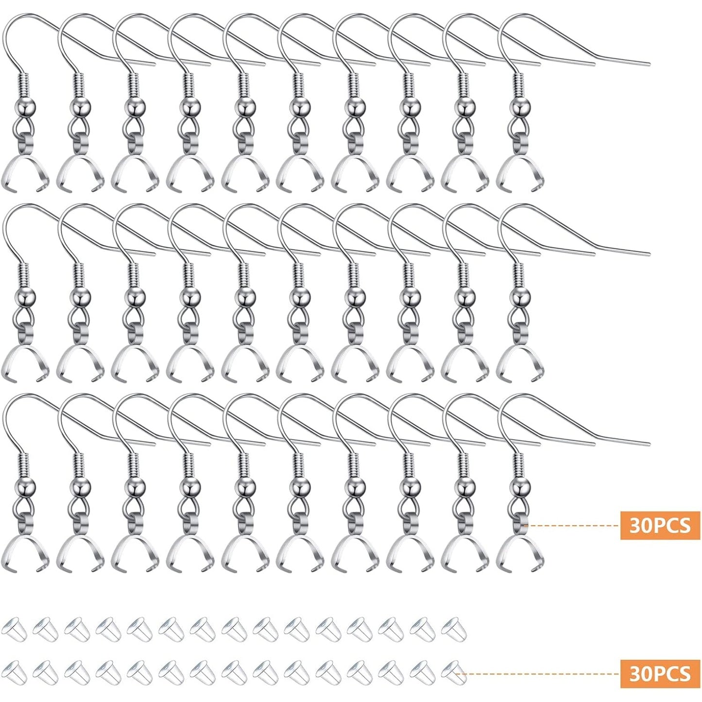 30pcs Stainless Steel Earring Hooks Ear Wire Buckle French Fish Hook Earrings with Pendant Clasp and 30pcs Silicone Bullet Earring Backs for DIY Craft Jewelry Making, Golden