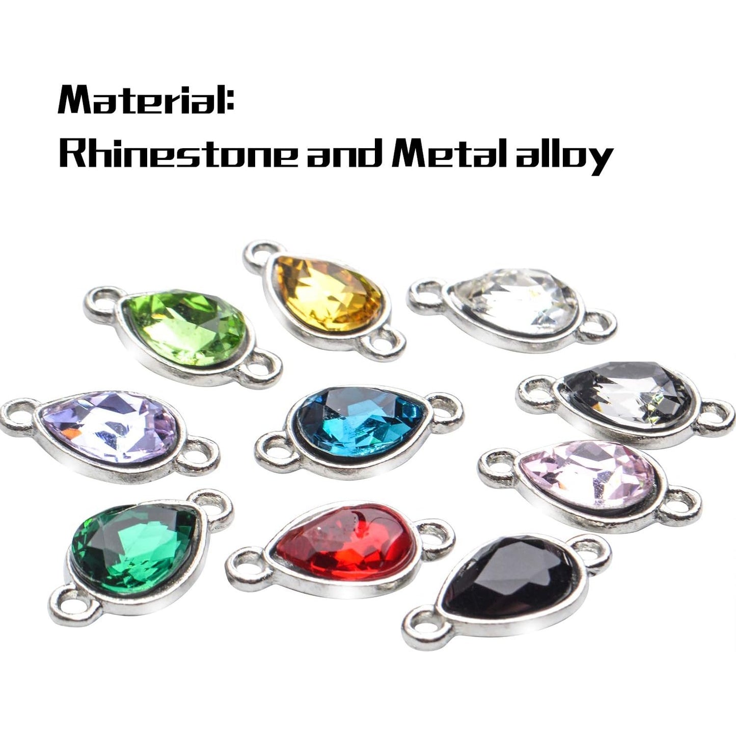 Rhinestone Charms,20pcs Mixed Drop Pendants Alloy Links Charms Bulk With Double Hole For DIY Necklace Bracelet Jewelry Making,10 Colors,17 x 10mm