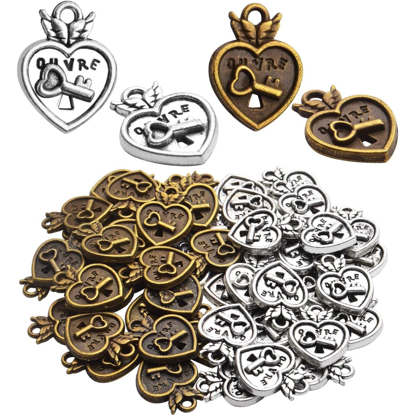 Lock Charms Pendant, 50pcs Tibetan Style Heart Lock Charms Antique Alloy Lock Pendant Craft Supplies for Bracelets Necklace Jewelry Findings, Antique Silver and Antique Bronze, 17x13x2.5mm