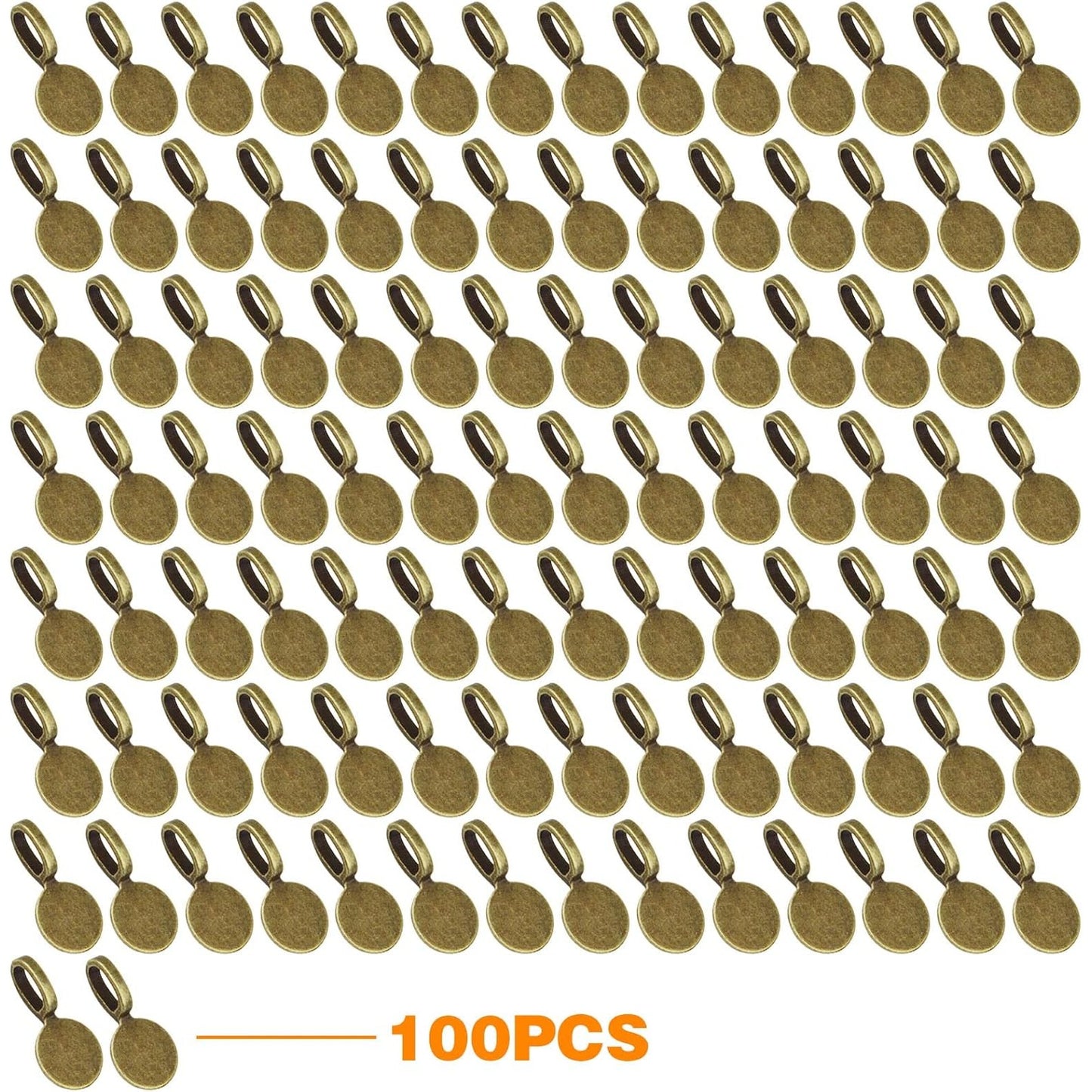 100pcs Silver Glue-on Flat Pad Bails Pendants Charms Connector Hanger for DIY Necklace Earrings Jewelry Making Accessories, 18 mm x 9 mm