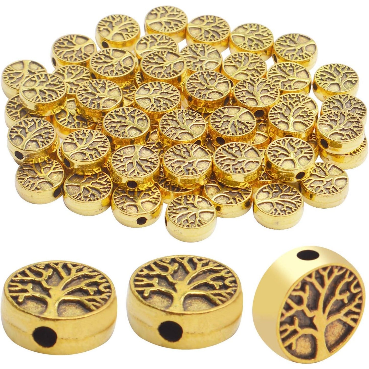 60pcs Antique Tree of Life Beads Mixed Loose Spacer Beads Metal Jewelry Findings for Making Necklace Bracelet Craft