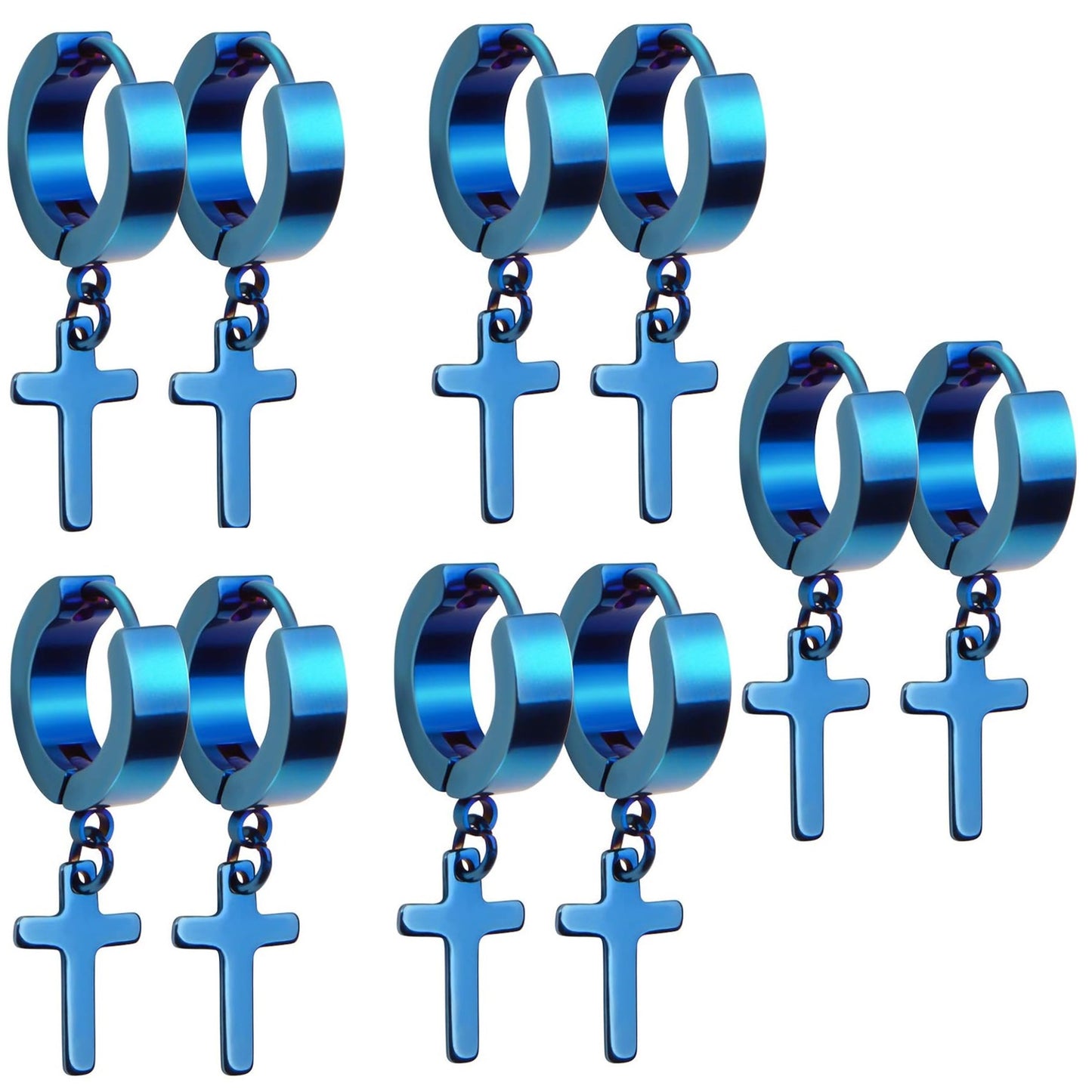 5 Pairs Stainless Steel Hoop Earrings Small Hypoallergenic Hoops Huggie Earrings with Cross for Men Women,5 Colors
