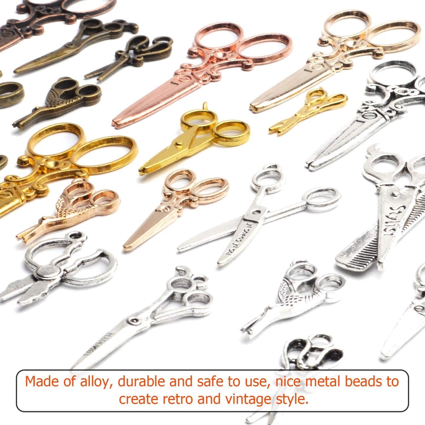 Scissors Charms Collection, 100g(About 40-60pcs) Mixed Alloy Scissors Pendants Tool Charms Set for DIY Necklace Bracelet Making Crafting, 1.5-7cm