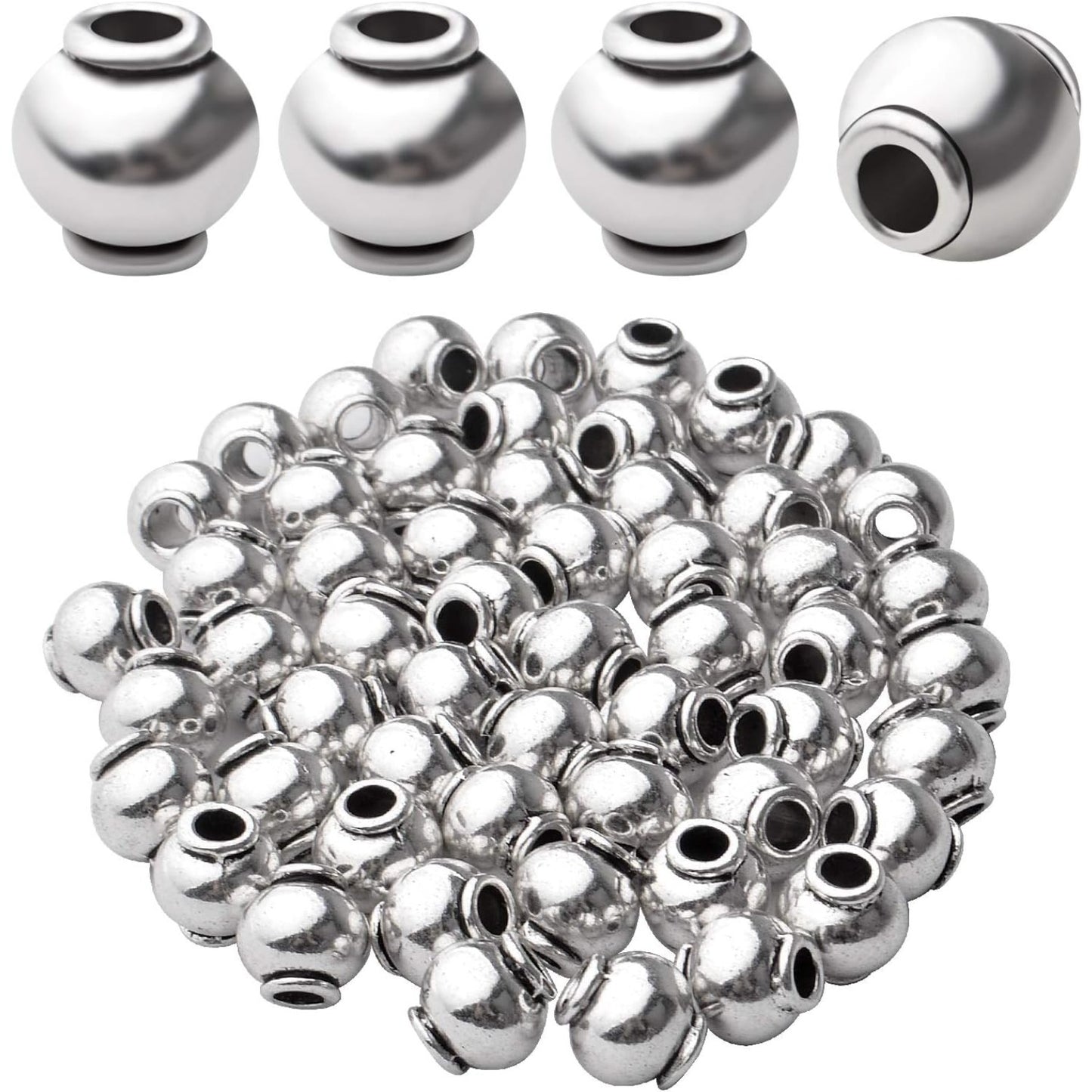 50pcs 8mm Antique Silver Lantern Shape Alloy Tibetan Beads Round Spacer Beads for Jewelry Making