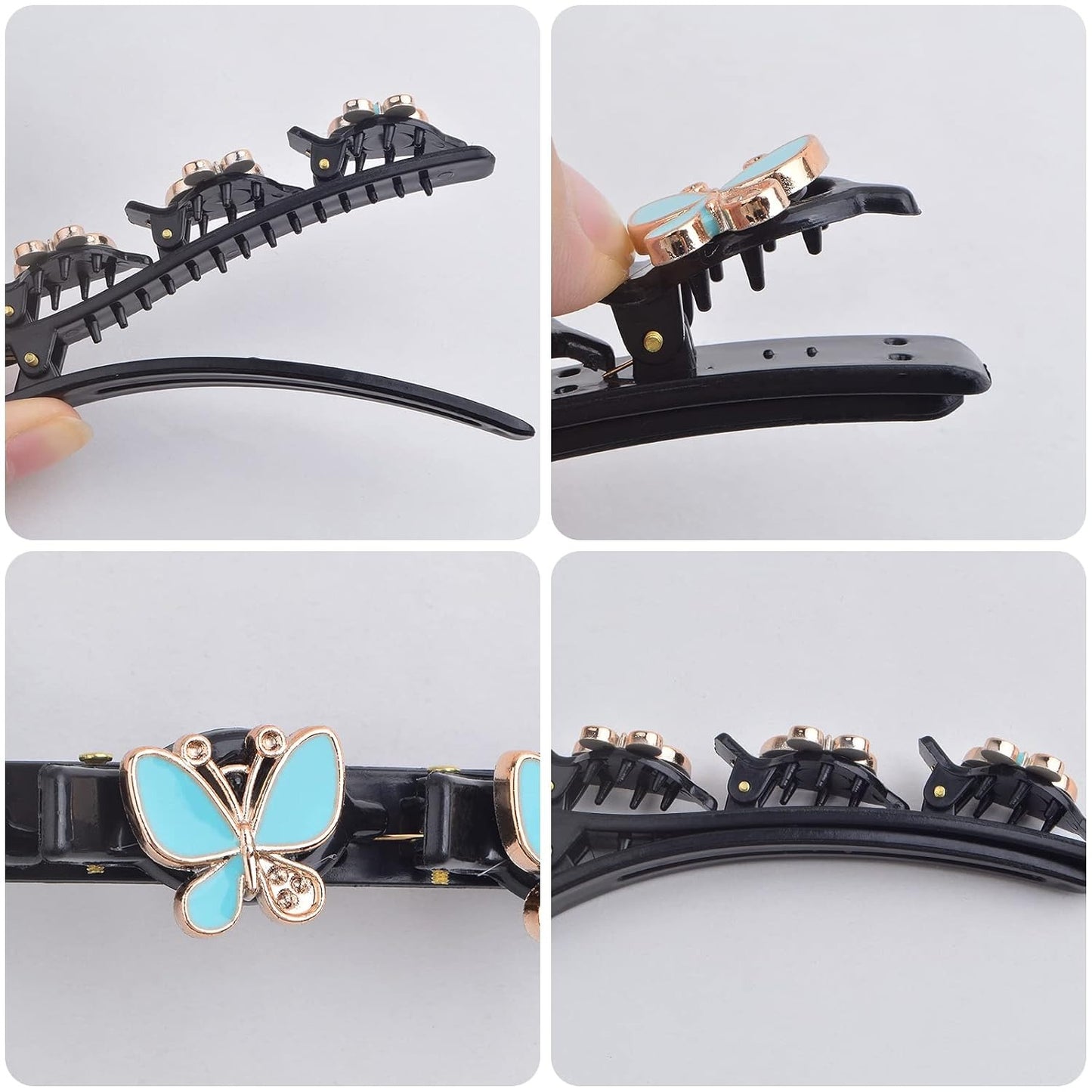 8pcs Butterfly Shape Braided Hair Clips with 3 Small Clips on Top Double Layer Rsvelte Hair Clip Barrettes with Butterfly for Women Girls Hair Sectioning Styling, 4 Colors