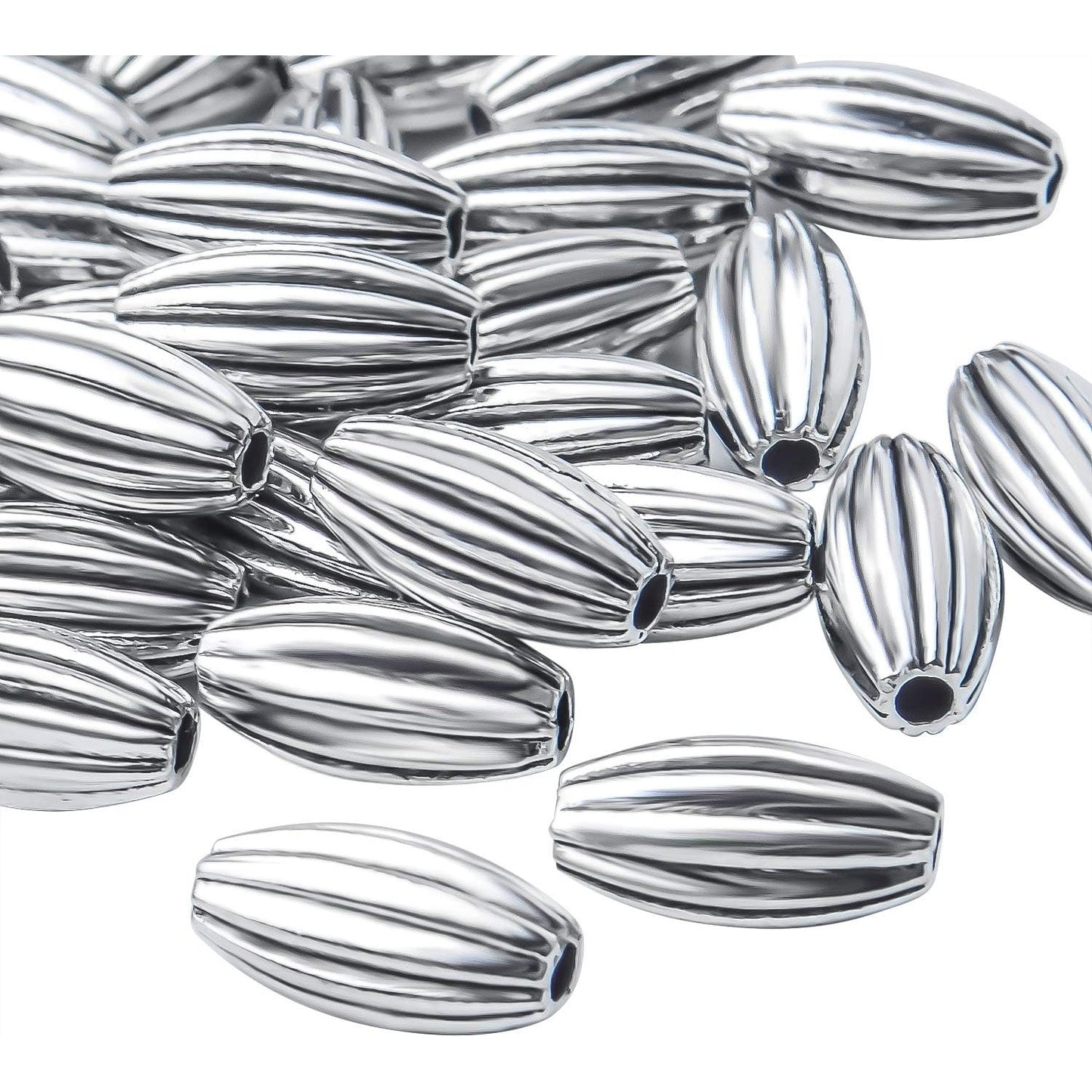 100pcs Antique Silver Oval Rice Shape Bead Spacers Tibetan Beads Jewelry Beads Spacer Bead Charms with A Box for DIY Bracelet Necklace Jewelry Making