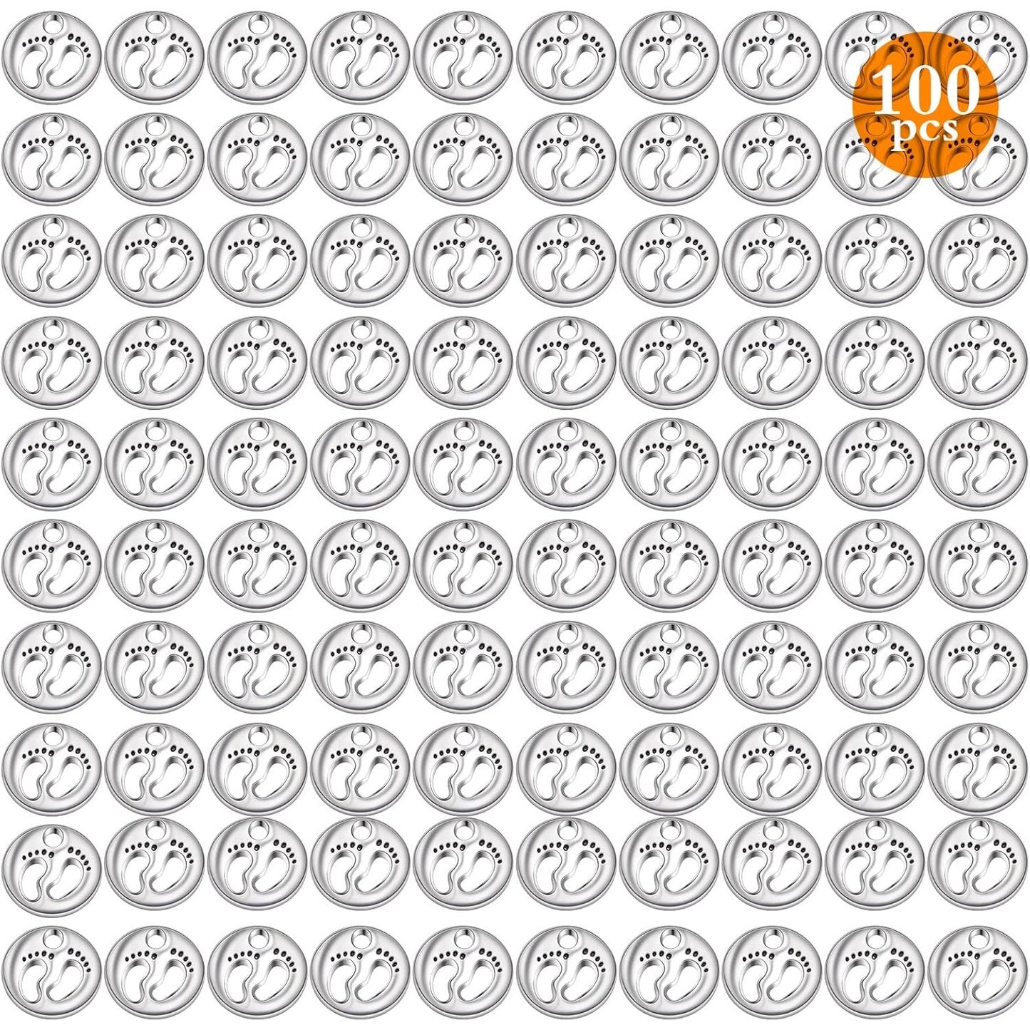100 Pieces Antique Silver Small Foot Footprint Beads Charms Tibetan Alloy Feet Shape Print Dangle Pendants for DIY Bracelet Necklace Jewelry Making Findings