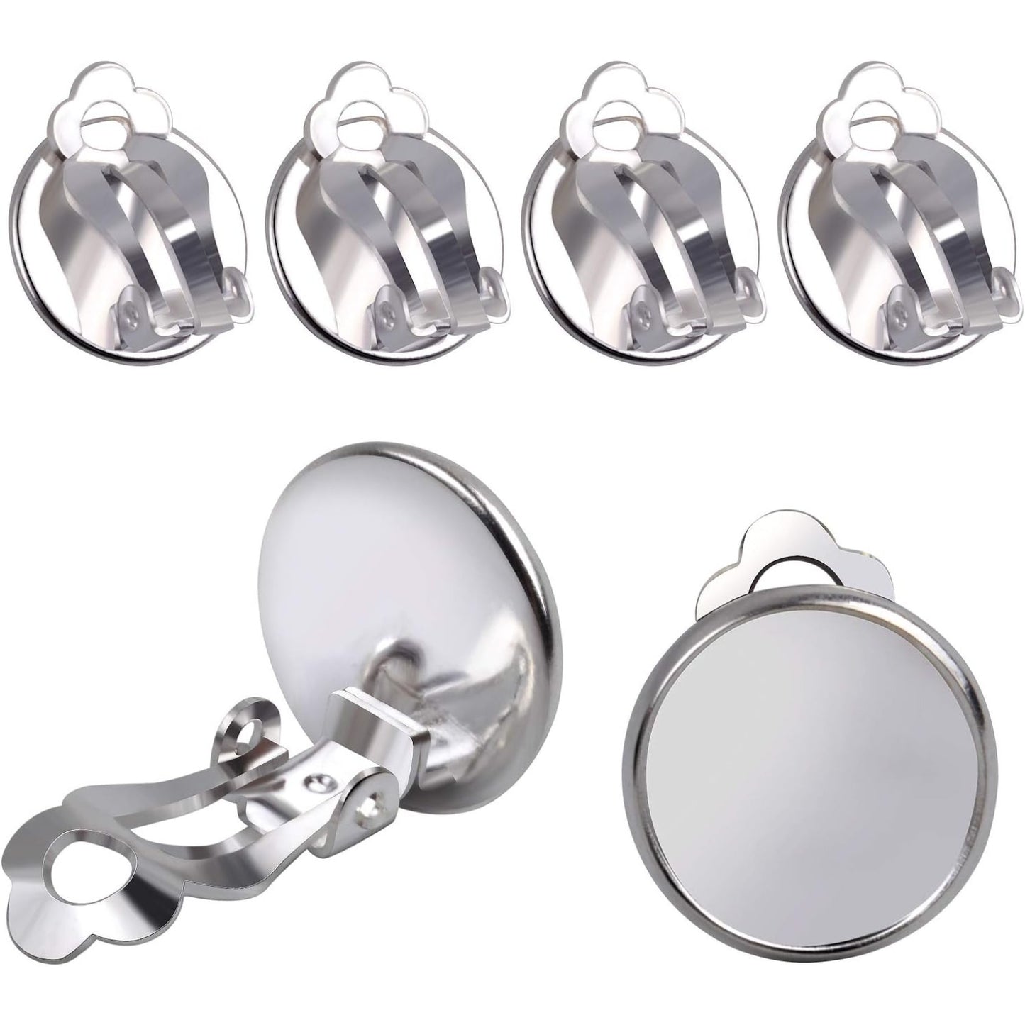 20pcs 12mm Silver Clip-on Earring Converter, Flat Round Earring Trays for DIY Non-Pierced Earring Making