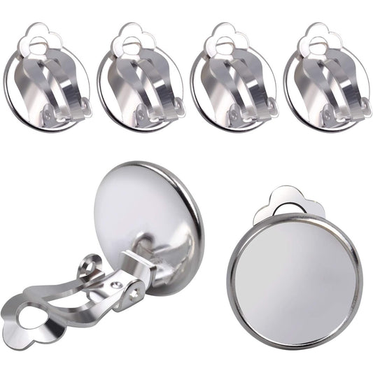 20pcs 12mm Silver Clip-on Earring Converter, Flat Round Earring Trays for DIY Non-Pierced Earring Making