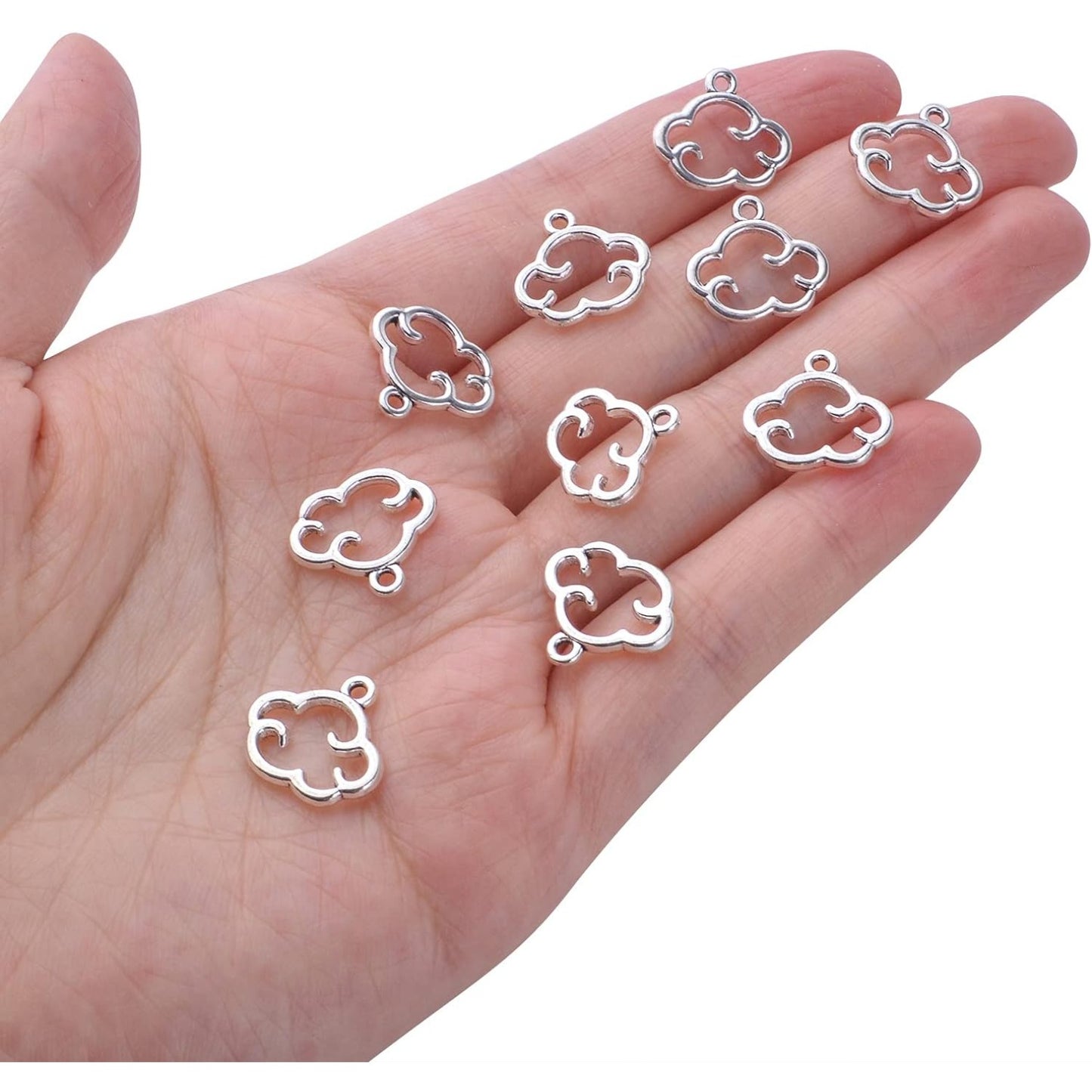 100pcs Antique Silver Cloud Shape Charms Alloy Cloud Pendants and Beads for DIY Earrings, Necklace, Bracelet Jewelry Making and Crafting Accessory