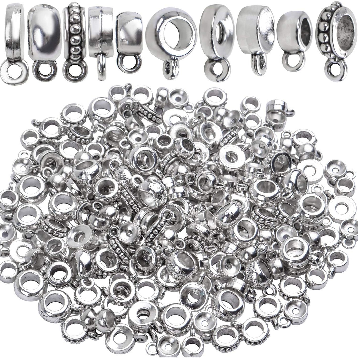100g (About 100-150pcs) Tibetan Silver Bail Beads Jewelry Connector Bails Beads for Necklace Bracelet Jewelry Making,5 Styles