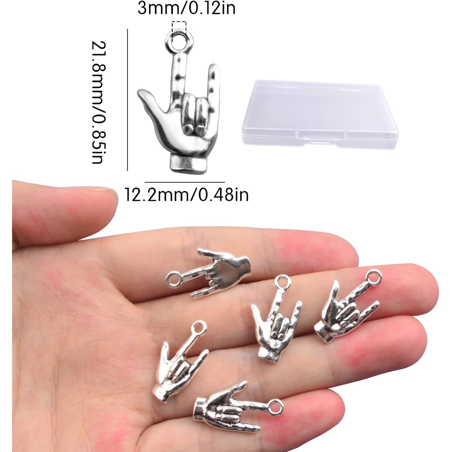 50 Pieces Antique Silver Hand Symbol Pendant Charms Alloy Non-Verbal I Love You Hand Sign Pendants with a Plastic Box for DIY Bracelet Necklace Jewelry Making Findings