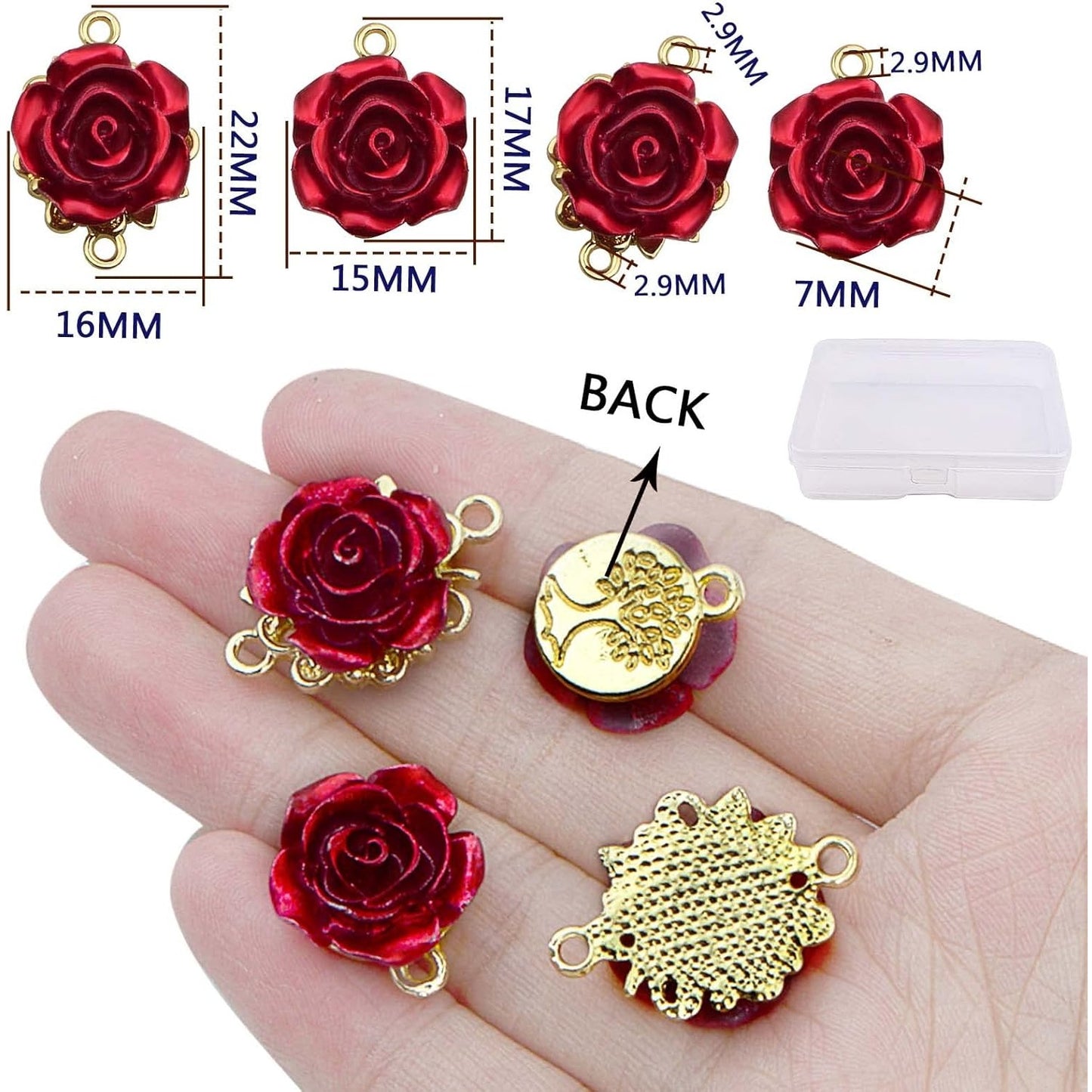 20pcs Enamel Red Rose Flower Charms Connectors Alloy Rose Flower Pendant Flower Dangle Charms Links Craft Supplies for DIY Jewelry Making Valentine's Gifts Decor, 2 Styles