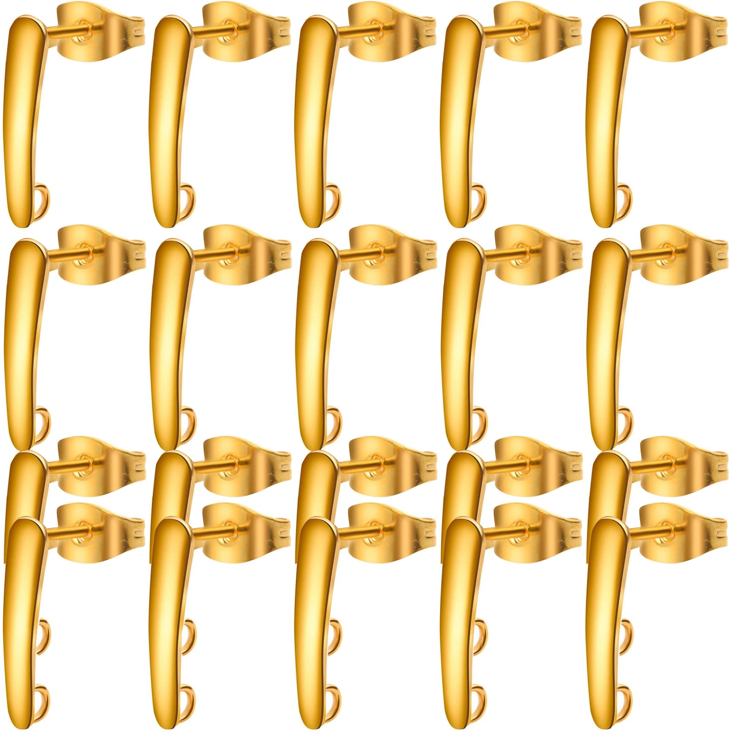 20pcs Stainless Steel Earring Hooks Findings Ear Piercing Studs Earring Bars with Loop and 20pcs Soft Earring Backs for Jewelry Making,Gold and Silver