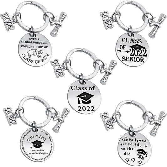 5pcs Stainless Steel Graduation Gifts Keychains for Class of 2022 Inspirational Gift Key Rings for 2022 Graduation Congratulations Birthday Encouragement Gifts, 5 Styles
