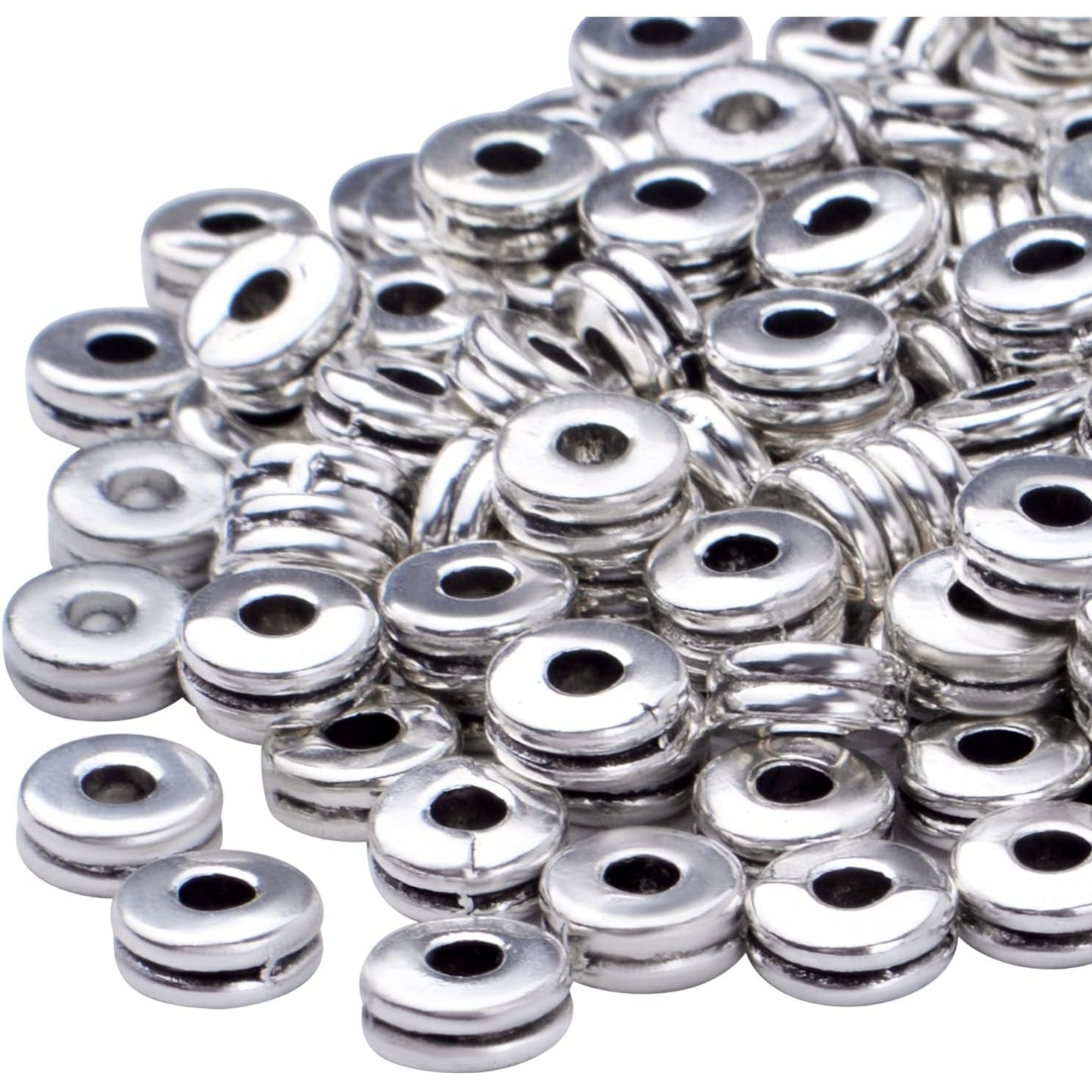 Metal Spacer Beads,200pcs Flat Round Disc Rondelle Spacer Beads Metal Rondelle Beads Spacers for Jewelry Making(6mm) - Silver and Golden
